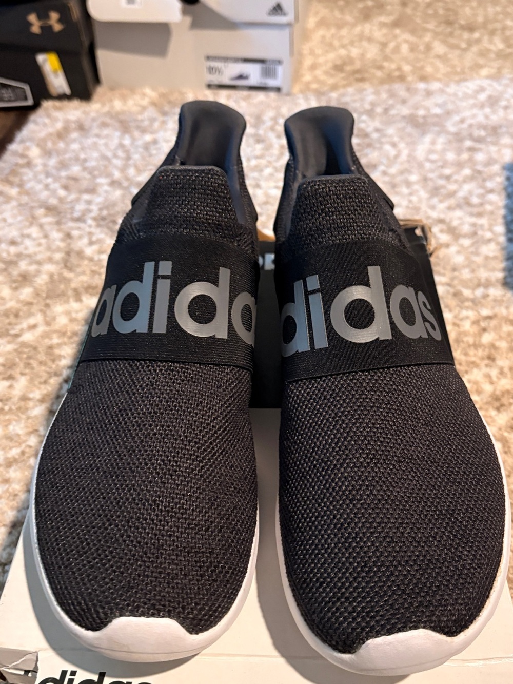 adidas Men’s Black Knit Slip-On Sneakers with White Soles
